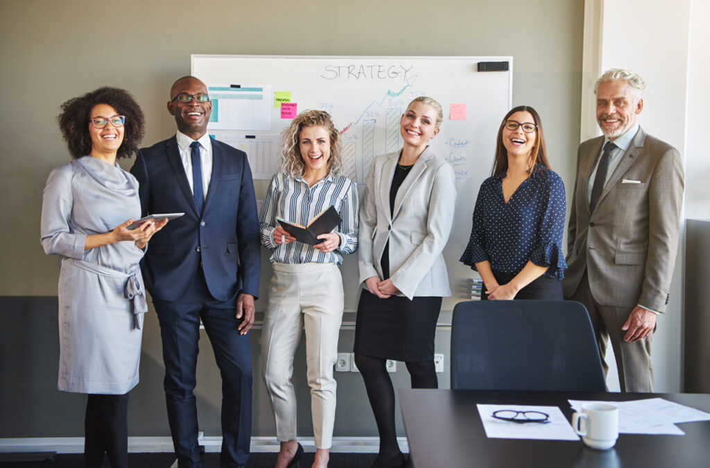 career strategy team smiling at candidate